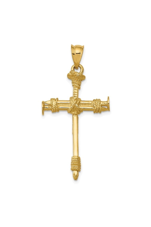 14k Yellow Gold Nail Cross Pendant - 2.5 Grams - Measures 19.1x39.1mm