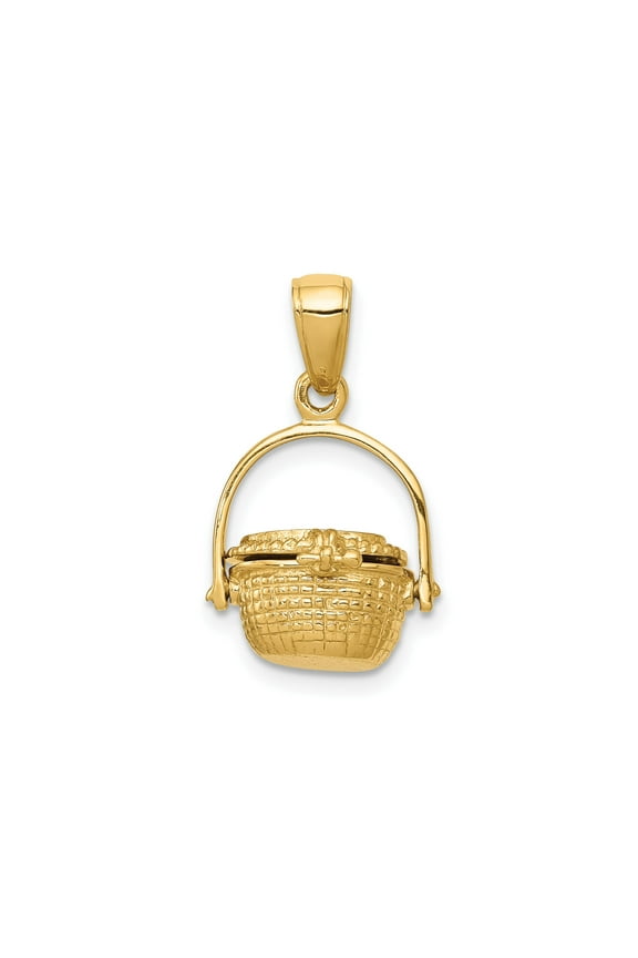 14k Yellow Gold Nantucket Basket Pendant for Women, Woven Coastal Charm Necklace, Nautical Artisan Jewelry, Three Dimensional Island Motif Design