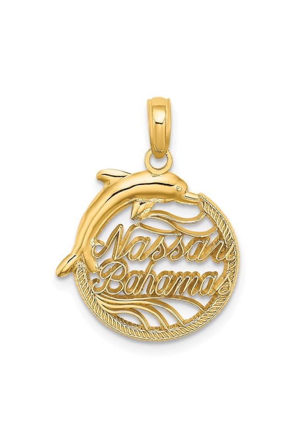14k Yellow Gold Nassau Bahamas Disk Dolphin Charm Pendant Fine Jewelry For Women Gifts For Her