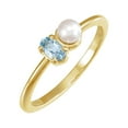 thumbnail image 1 of 14k Yellow Gold Natural Aquamarine Oval 5x3mm Cultured White Akoya Pearl Polished and White Ring Size 7 Ring for Women, 1 of 2