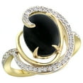 thumbnail image 1 of 14k Yellow Gold Natural Black Onyx Ring Oval 12x10mm Diamond Accents, size 8, 1 of 4