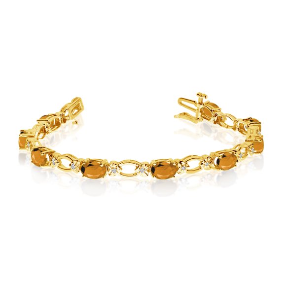 14k Yellow Gold Natural Citrine And Diamond Tennis Bracelet