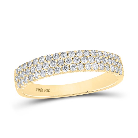 14k Yellow Gold Natural Diamond Three Raw Wedding Band Ring 1/2Cttw