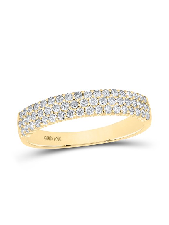 14k Yellow Gold Natural Diamond Three Raw Wedding Band Ring 1/2Cttw