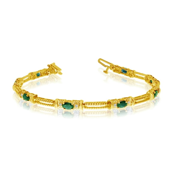 14k Yellow Gold Natural Emerald And Diamond Tennis Bracelet