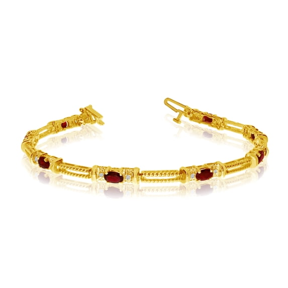 14k Yellow Gold Natural Garnet And Diamond Tennis Bracelet