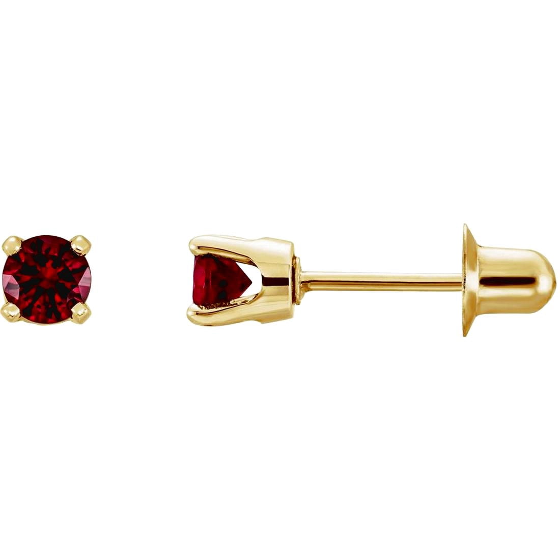 14k Yellow Gold Natural Mozambique Garnet Round 3mm Threaded Backs Included Polished Earring Stud Earring for Women