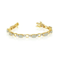 14k Yellow Gold Natural Opal And Diamond Tennis Bracelet