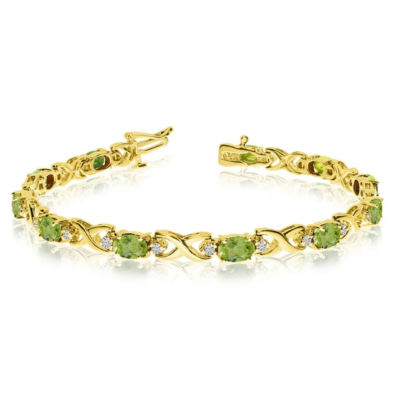 14k Yellow Gold Natural Peridot And Diamond Tennis Bracelet