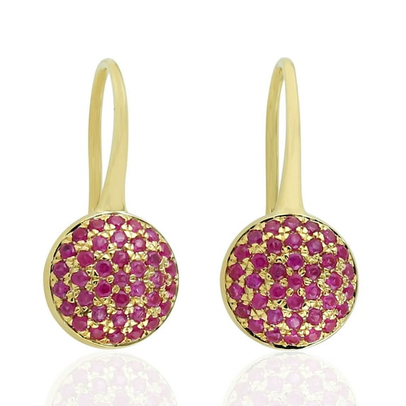14k Yellow Gold Natural Ruby Dangle Earrings Handmade Jewelry