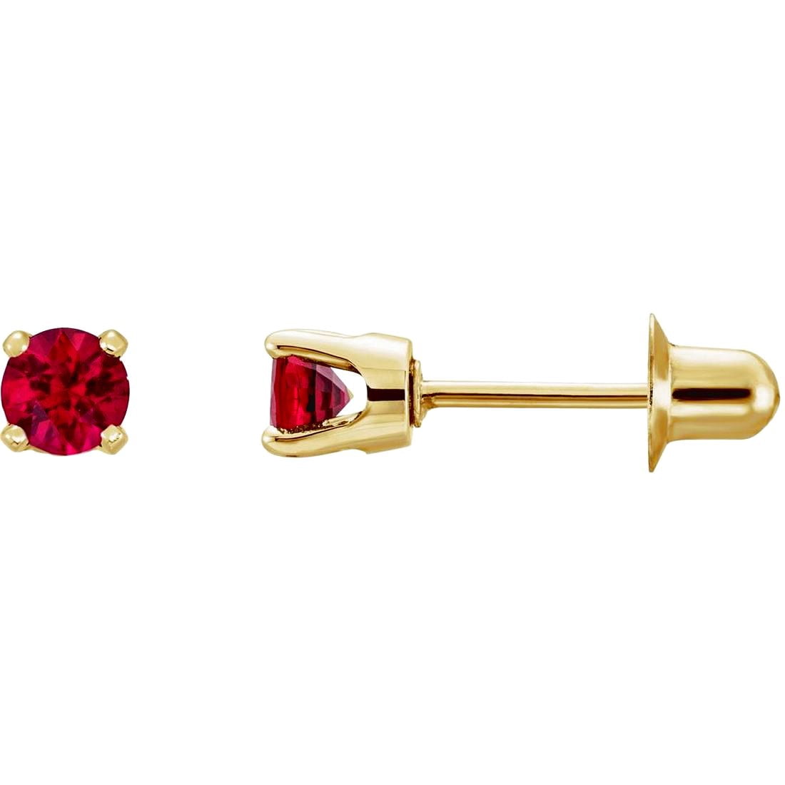 14k Yellow Gold Natural Ruby Round 3mm Threaded Backs Included Polished Earring Stud Earring for Women