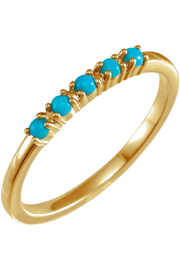 14k Yellow Gold Natural Simulated Turquoise Round 2mm Polished Cabochon Stackable Ring Size 7 Stackable Ring for Women
