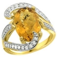 thumbnail image 1 of 14k Yellow Gold Natural Whisky Quartz Ring Oval 14x10mm Diamond Accent, 3/4 inch wide, size 8, 1 of 3