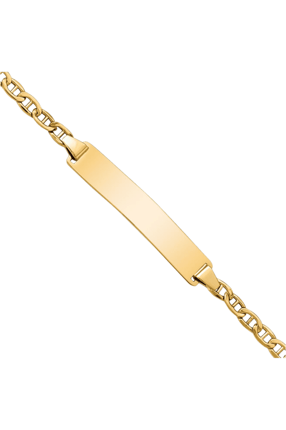 14K Solid Yellow Gold Anchor Mariner Link Chain Name Bar Identification ID Bracelet