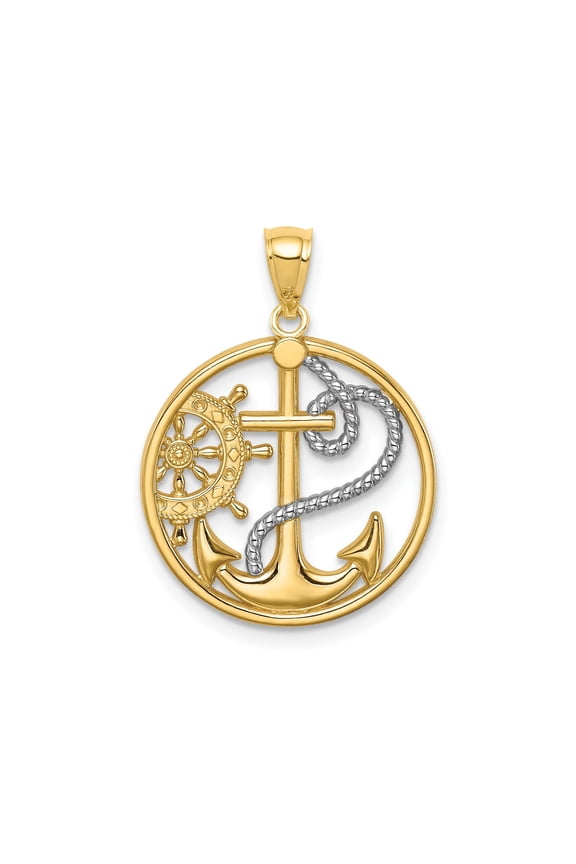 14k Yellow Gold Nautical Wheel Anchor Cross Pendant Necklace for Men and Women Religious Maritime Style Sailor Ocean Inspired Jewelry Coastal Faith Design Bold Luxury Accessory