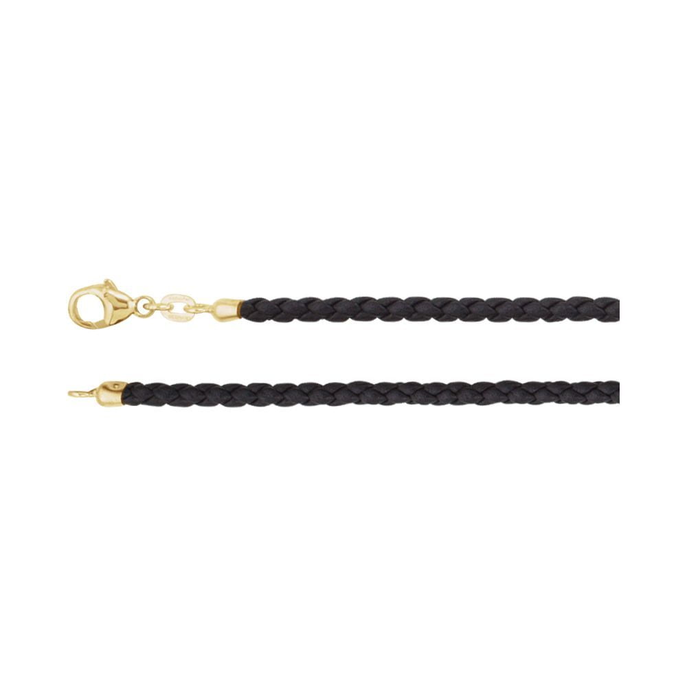 14k Yellow Gold Necklace - 1.4 Grams - 18 Inch Black Braided Leather Cord With Lobster Clasp