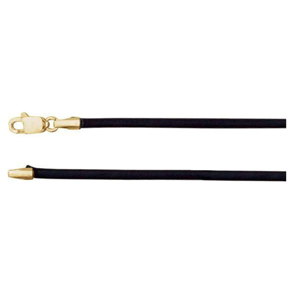14k Yellow Gold Necklace - .4 Grams - 20 Inch Black Leather 2mm Cord With Lobster Clasp
