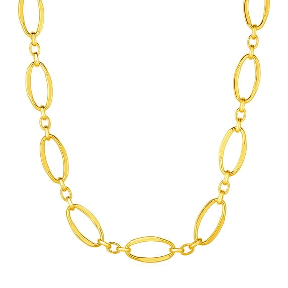 14k Yellow Gold Necklace with Polished Oval Links 18 in