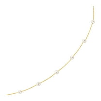 14k Yellow Gold Necklace with White Pearls Spring Ring Clasp 18 in