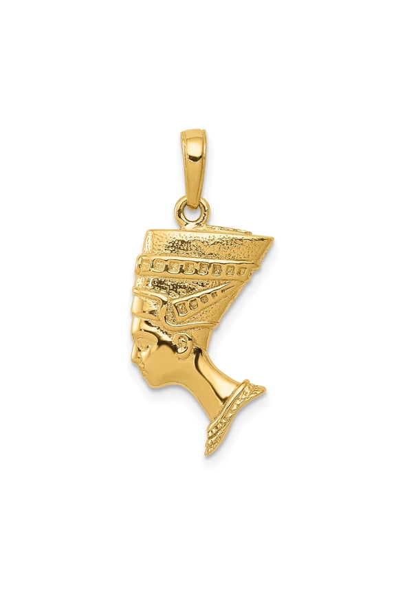 14k Yellow Gold Nefertiti Pendant for Women or Unisex, Egyptian Queen Profile Jewelry with Detailed Headdress, Afrocentric Cultural Charm Symbolizing Heritage and Empowerment