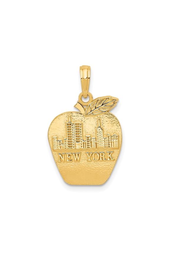 14k Yellow Gold New York Skyline Apple Pendant for Women or Unisex, NYC Cityscape Necklace Charm, Urban Travel Souvenir Jewelry Accessory