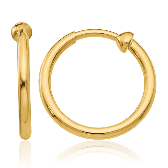 14K Solid Yellow Gold Non Pierced Clip On Medium Hoop Earrings