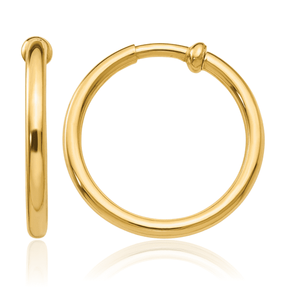 14K Solid Yellow Gold Non Pierced Clip On Medium Hoops Earrings