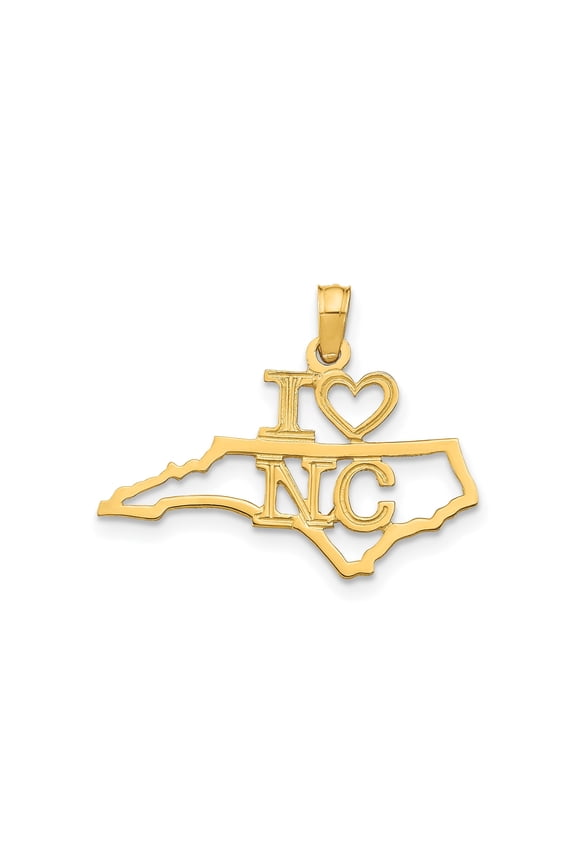 14k Yellow Gold North Carolina Pendant Necklace for Women or Unisex, State Outline Charm with Heart, Southern Travel Jewelry, Dainty Symbol of NC Pride