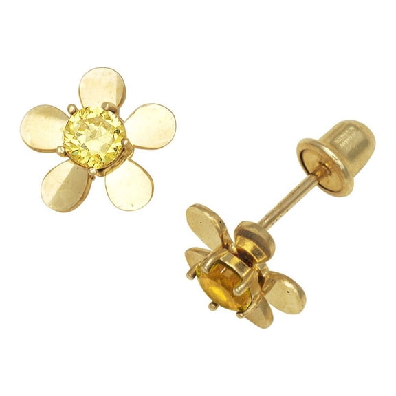 14k Yellow Gold November Yellow 3x3mm CZ Flower Screw-Back Earrings - Measures 8x8mm