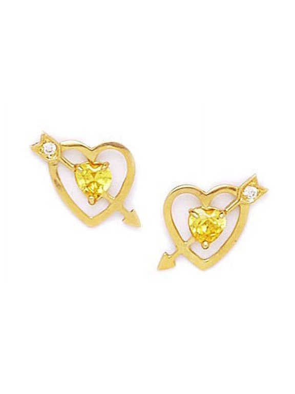 14k Yellow Gold November Yellow CZ Cupids Arrow Screw-Back Earrings - Measures 11x13mm