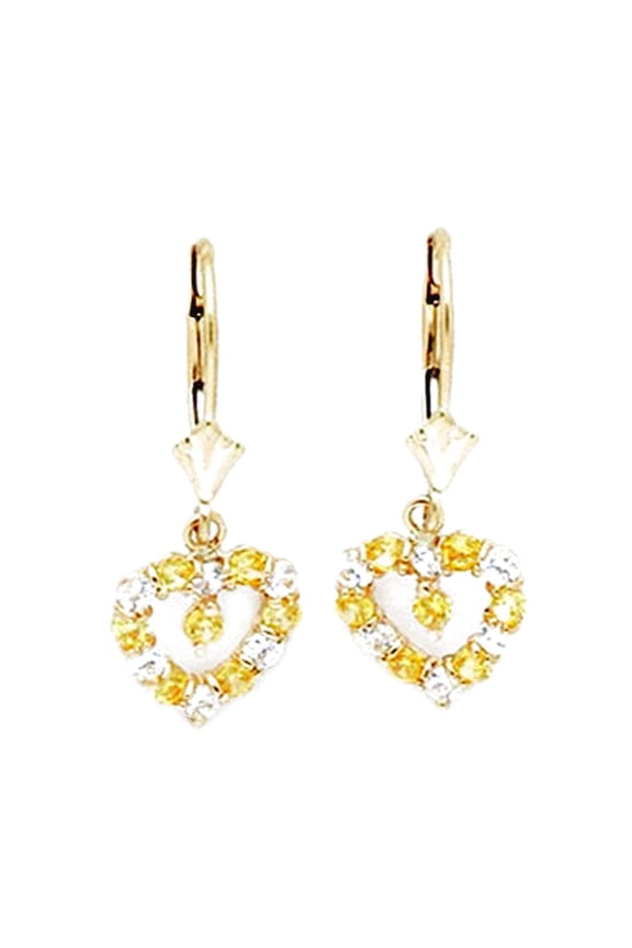 14k Yellow Gold November Yellow CZ Love Heart Drop Leverback Earrings 25x11mm Stud Earring for Women
