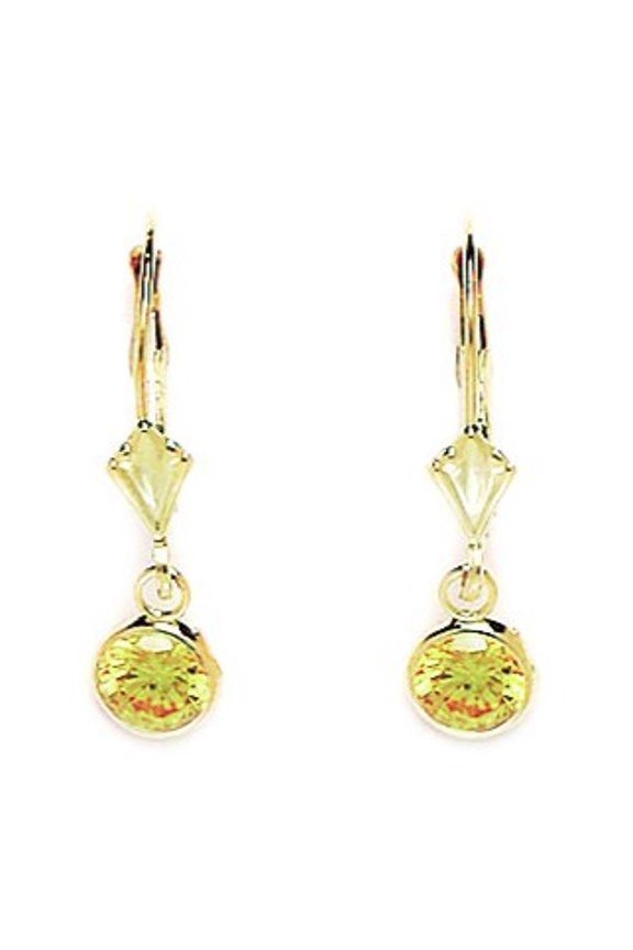 14k Yellow Gold November Yellow CZ Round Drop Leverback Earrings - Measures 23x6mm