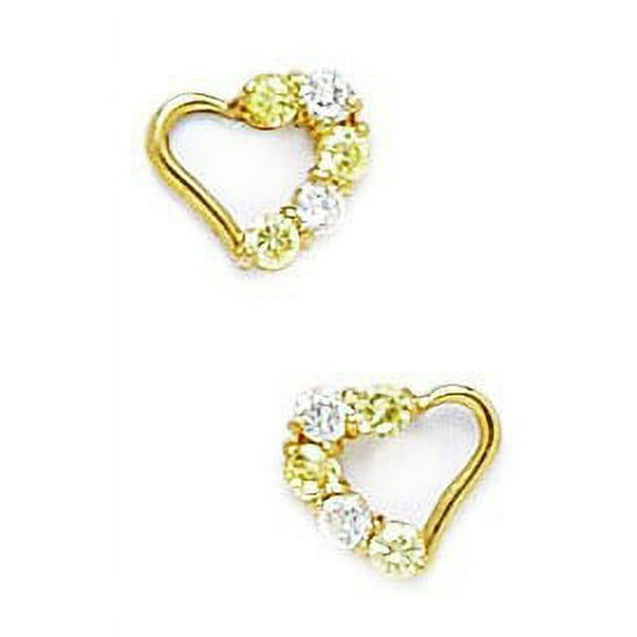 14k Yellow Gold November Yellow Cubic Zirconia Heart Screw-Back Earrings - Measures 7x8mm