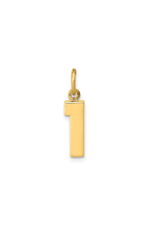14k Yellow Gold Number 1 Pendant Charm for Necklace or Bracelet, Polished Block Font Unisex Jewelry for Men or Women, Minimalist Customizable Numeral Symbol of Excellence