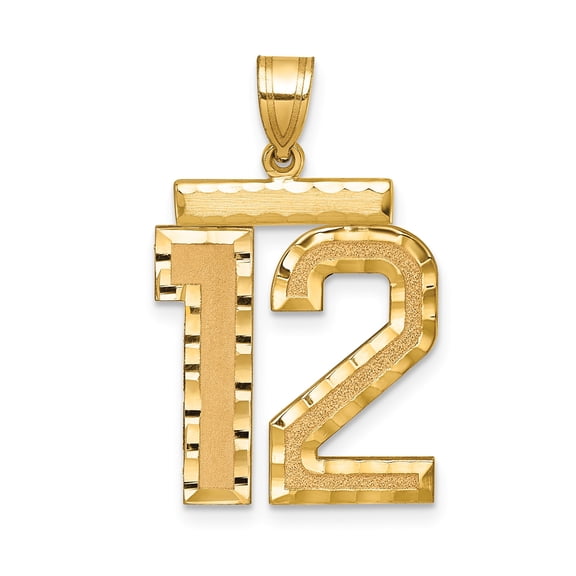 14k Yellow Gold Number 12 Pendant for Men and Unisex, Bold Textured Sports Charm, Athletic Team Pride Necklace, Symbolic Jersey Style Accessory