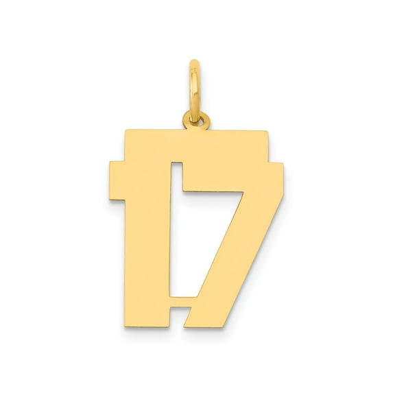 14k Yellow Gold Number 17 Pendant for Men and Women, Block Style Unisex Necklace Charm for Anniversary, Sports, Birthdate, Milestone, or Everyday Wear