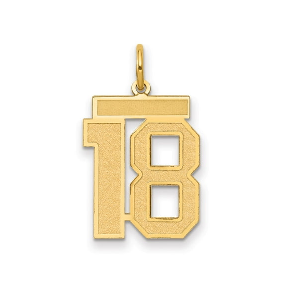 14k Yellow Gold Number 18 Pendant Charm for Women or Unisex, Block Style Milestone Necklace Jewelry for Graduation or Birthday Keepsake
