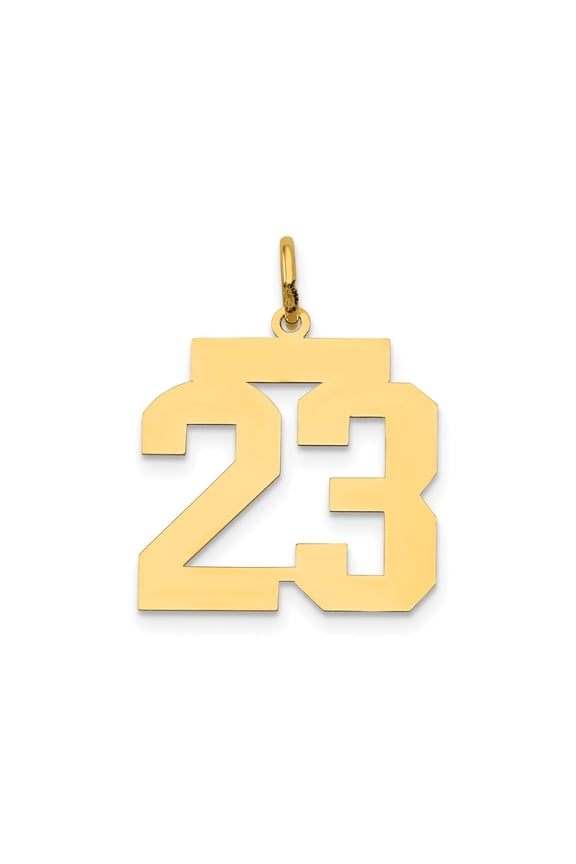 14k Yellow Gold Number 23 Pendant, Bold Block Style Unisex Charm for Men and Women, Athletic-Inspired Sports Jewelry, Symbolic Necklace for Passion, Greatness, or Personal Milestone