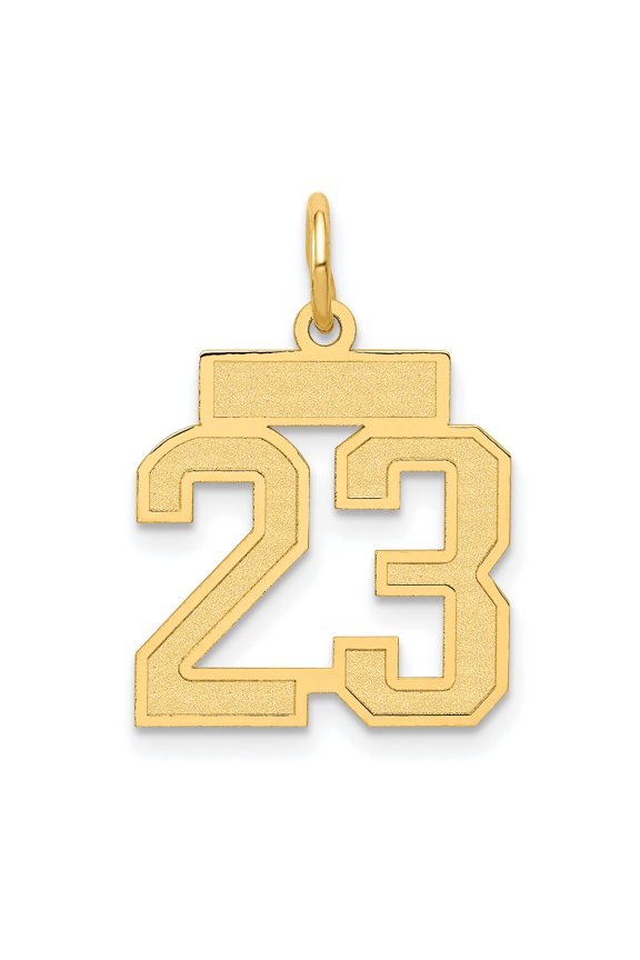 14k Yellow Gold Number 23 Pendant Charm for Men and Women with Sporty Bold Font, Satin Finish, Unisex Jewelry Symbolizing Lucky Number and Athletic Style