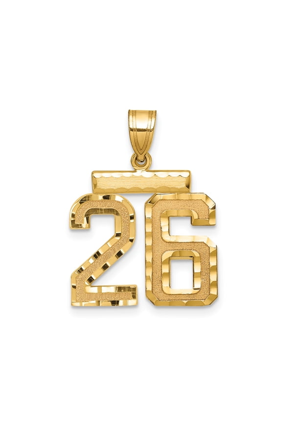 14k Yellow Gold Number 26 Pendant for Men or Unisex, Textured and Polished Sports Necklace, Custom Numeric Jewelry for Anniversary, Birthday, Athlete, Milestone, or Lucky Number Style