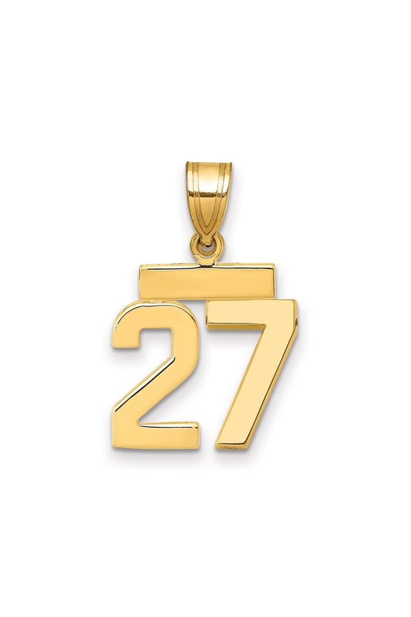 14k Yellow Gold Number 27 Pendant for Men or Unisex, Polished Numerology Necklace with Bail, Modern Athletic Jewelry for Anniversary, Birthday, Memorial, or Lucky Number Meaning