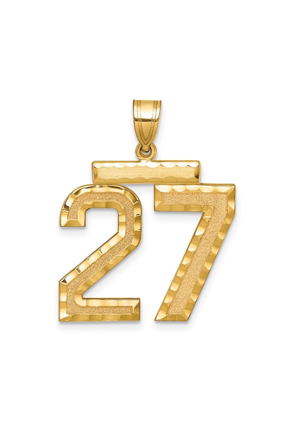 14k Yellow Gold Number 27 Pendant for Men or Unisex, Textured and Polished Jersey Number Necklace, Real Gold Sports Charm, Athletic Lucky Numerology Jewelry, Bold Fashion Accessory