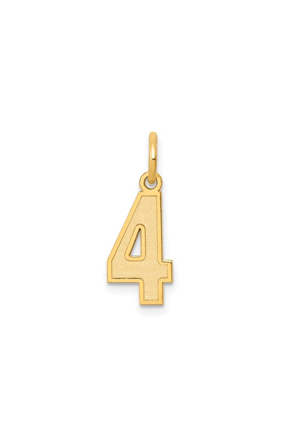 14k Yellow Gold Number 4 Pendant with Polished Textured Finish, Solid Gold Numeric Charm for Men or Women, Unisex Symbolic Jewelry for Everyday Wear or Milestone Accessory