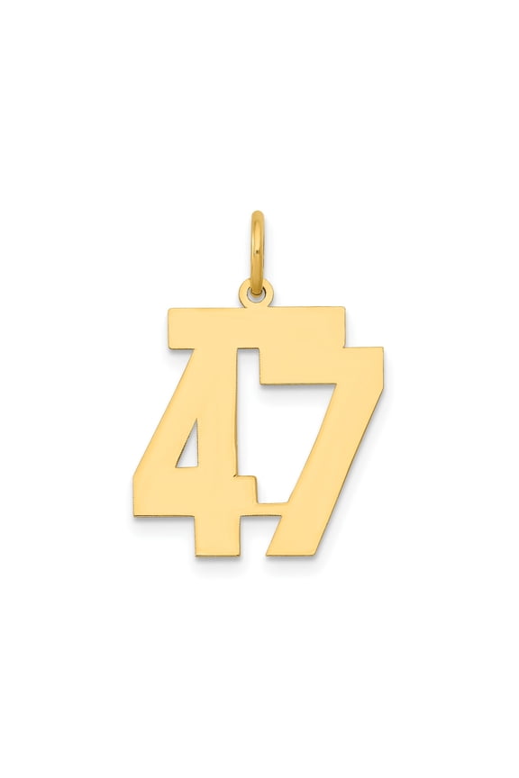 14k Yellow Gold Number 47 Pendant Necklace, Block Style Unisex Numerology Jewelry for Men and Women, Solid Athletic Identity Charm with Polished Finish