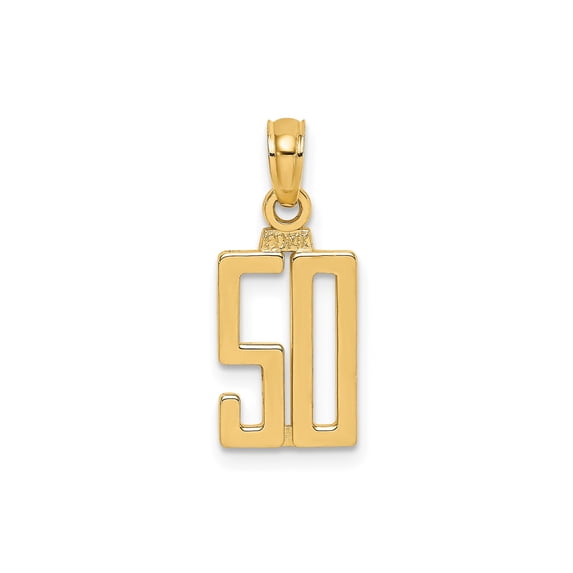 14k Yellow Gold Number 50 Pendant for Men and Women, Polished Modern Numerals, Milestone Anniversary or Birthday Jewelry, Bold Symbolic Design for Commemorative Wear
