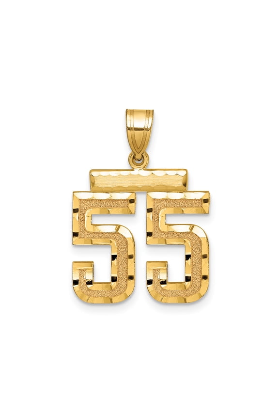 14k Yellow Gold Number 55 Pendant for Men or Unisex with Textured and Polished Finish, Sporty Jersey Charm Necklace for Milestone Age, Lucky Number, Team Symbol or Fashion Jewelry