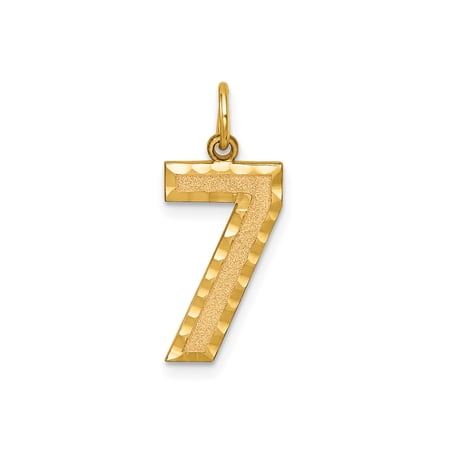 14k Yellow Gold Number 7 Pendant for Men or Women, Textured and Polished Finish, Unisex Numerology Symbolic Charm, Spiritual Jewelry for Everyday Wear or Layering