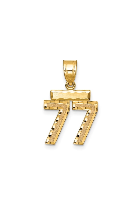 14k Yellow Gold Number 77 Pendant for Men or Unisex, Textured Double Seven Charm, Lucky Numeric Symbol, Spiritual Faith Jewelry, Bold Gold Accessory