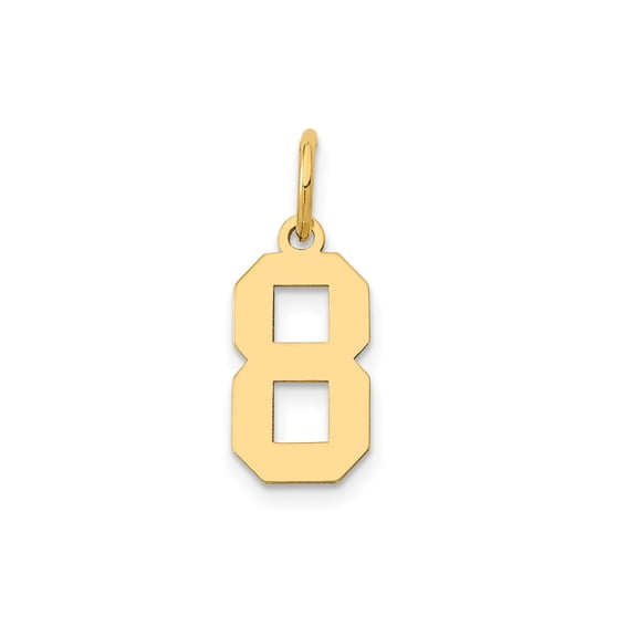 14k Yellow Gold Number 8 Pendant Charm for Necklace or Bracelet, Unisex Block Style Jewelry for Sports Fans, Numerology Symbol, Infinity Balance Modern Design