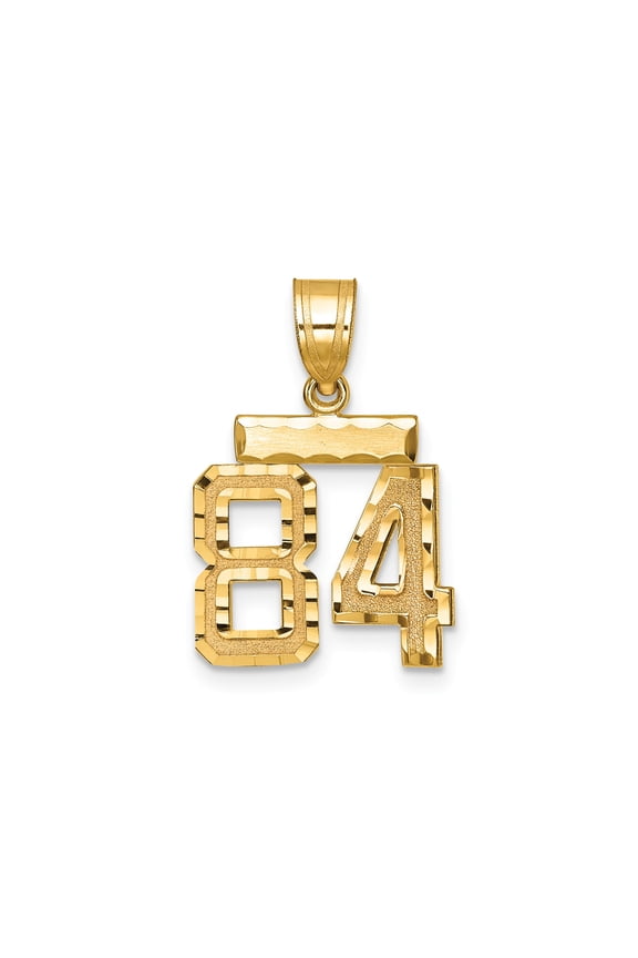 14k Yellow Gold Number 84 Pendant Necklace for Men or Unisex, Textured Bold Numeric Charm with Polished Bail, Sports Fan Jewelry, Birth Year or Milestone Accessory
